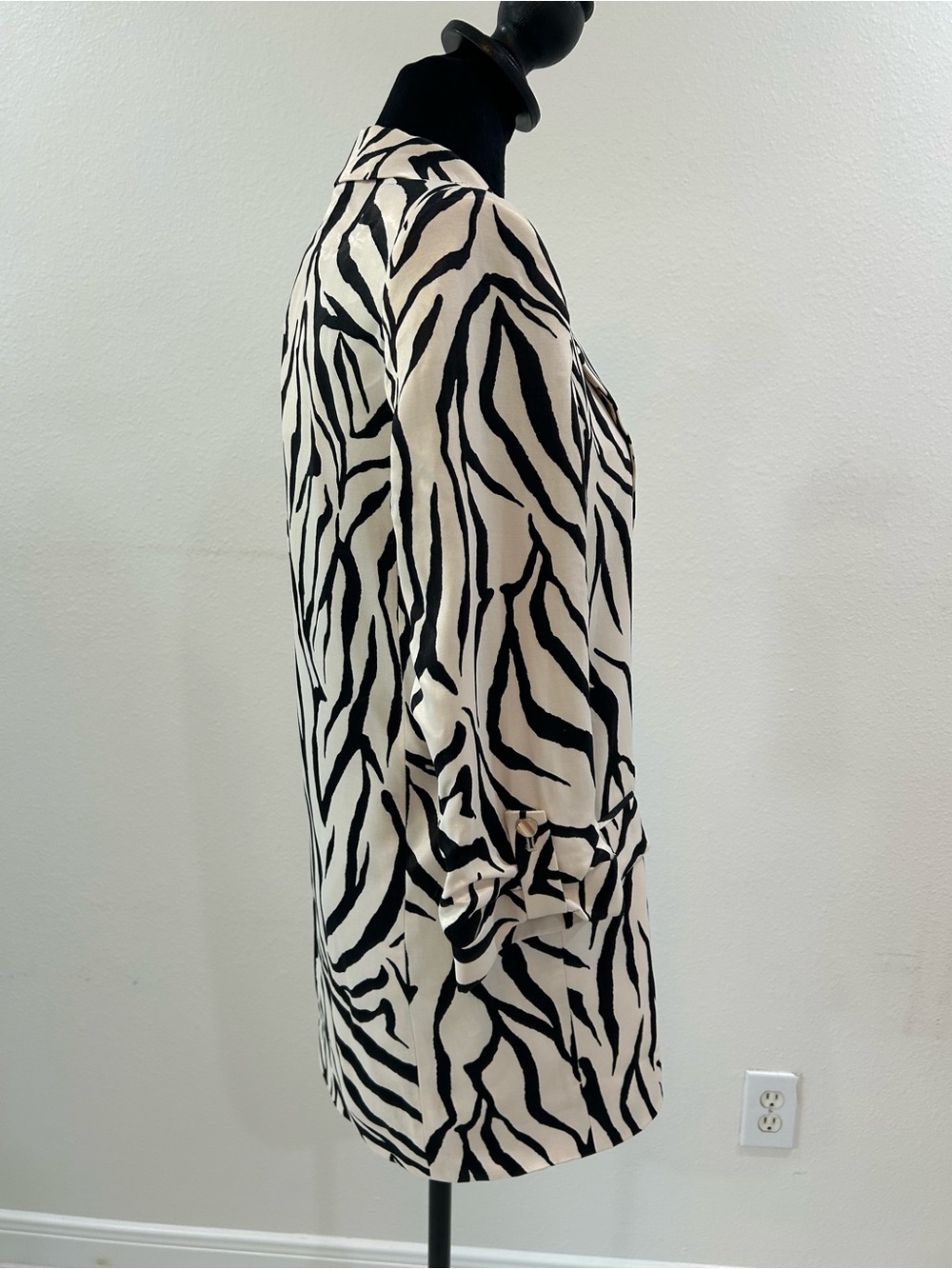 Zara Cream and Black Zebra-Print Open Blazer Jacket And 3/4 Sleeves, Sz S, NWT - Picture 6 of 8